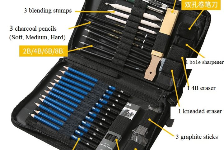 40 Pieces Pro Drawing Kit Sketching Pencils Set