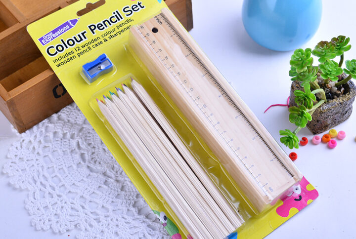 12-Piece Wooden Box Set of Colorful Pencils with Vibrant Suction Cup Covers for Artistic Drawing (Pack of 5)